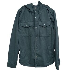 Vans Off The Wall Hooded‎ Jacket Mens M Black Button Up Casual Coat